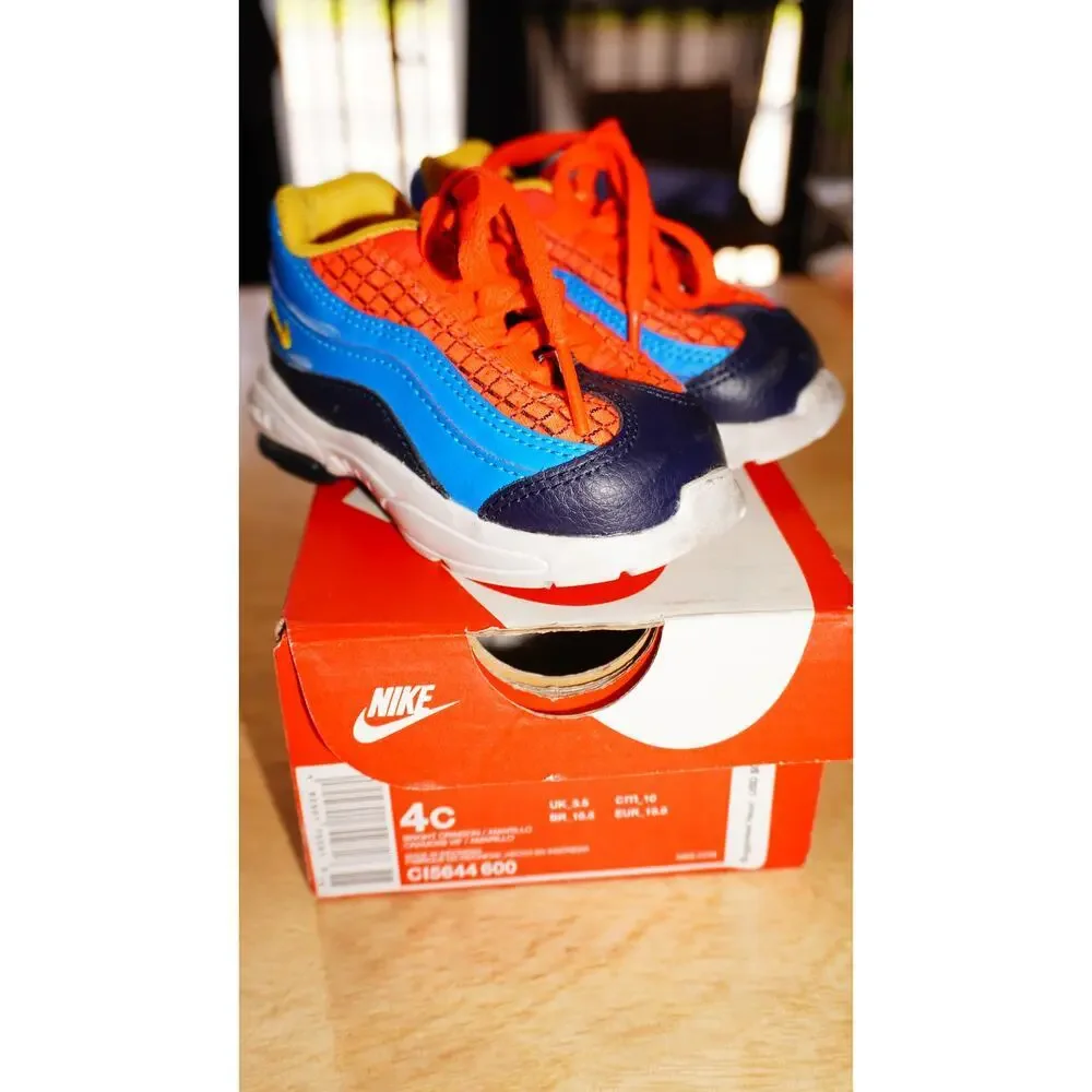 Nike Air Max 95 Toddler Size 4C Bright Crimson Amarillo Blue Kids Shoes - Picture 10 of 16